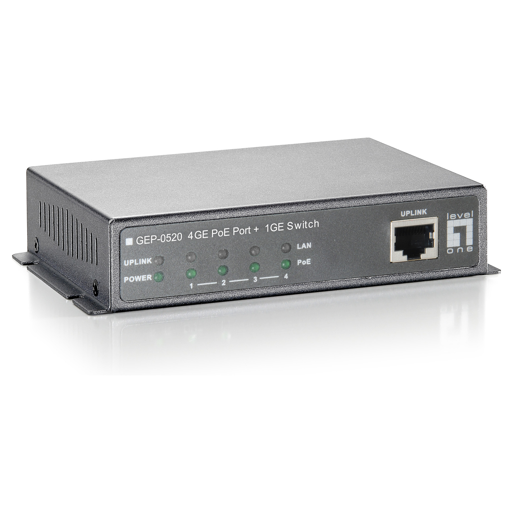LevelOne GEP-0520 5-Port Gigabit PoE Switch, 4-Port PoE+, 61.6W Budget, Unmanaged Desktop Switch - 1