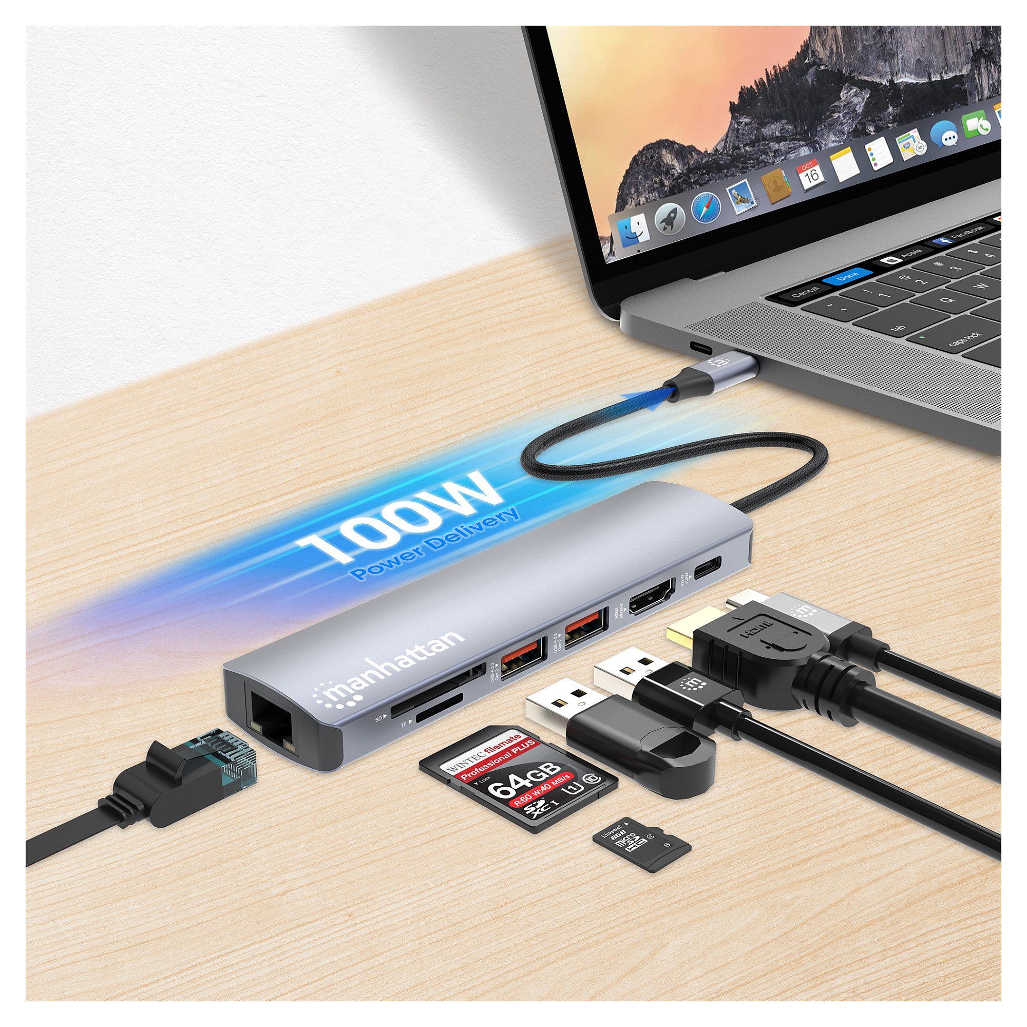 Docking station MANHATTAN / 7-in-1 / 4K / USB-C / 1xHDMI / 2xUSB / 10Gb/s – Zezë - 7