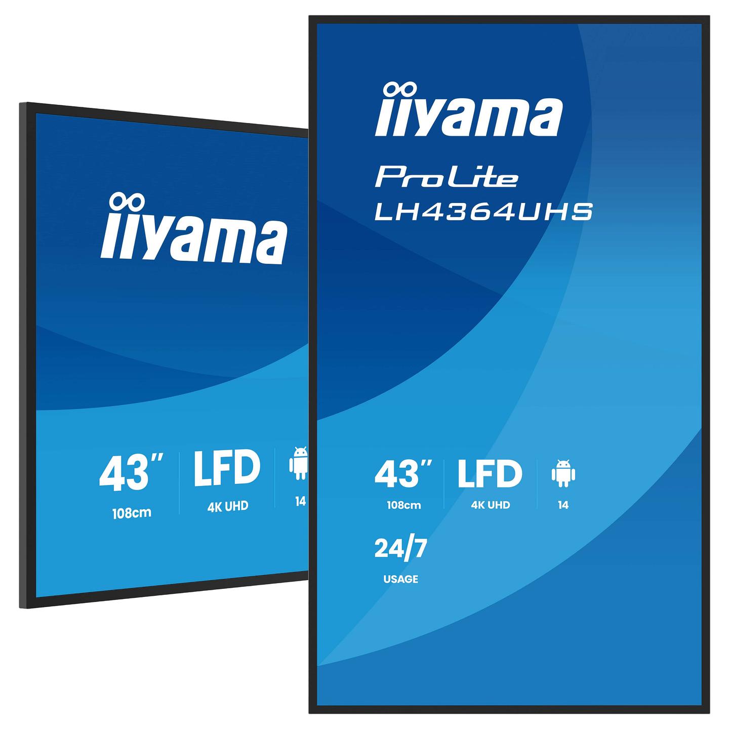 Digital Signage, iiyama ProLite LH4364UHS-B1AG, 43", 4K UHD, VA, Android 14, Wi-Fi, 2xHDMI, USB-C - Zezë - 1