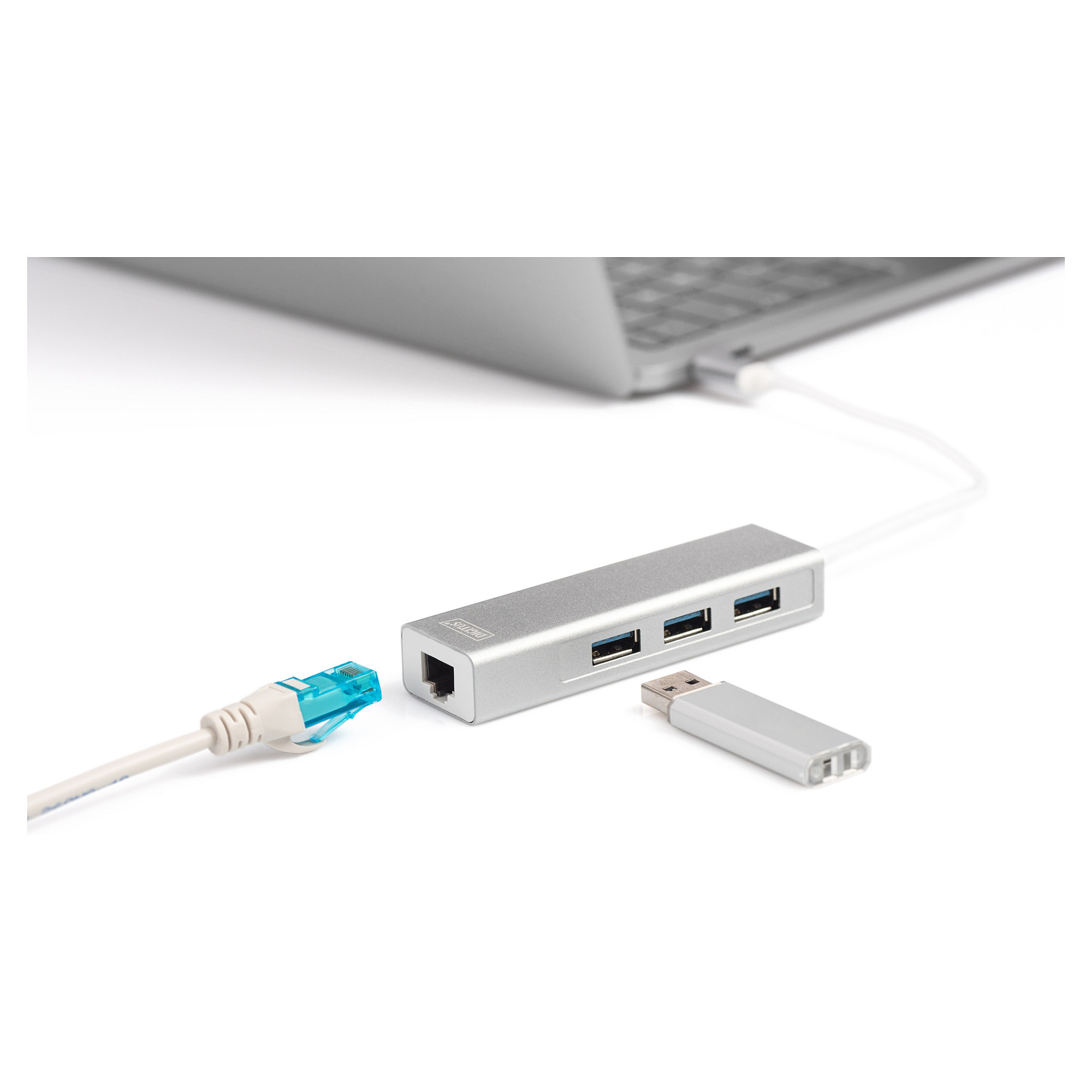 Adapter USB 3.0/C DIGITUS → Gigabit Ethernet + 3‑Port HUB - Bardhë - 4