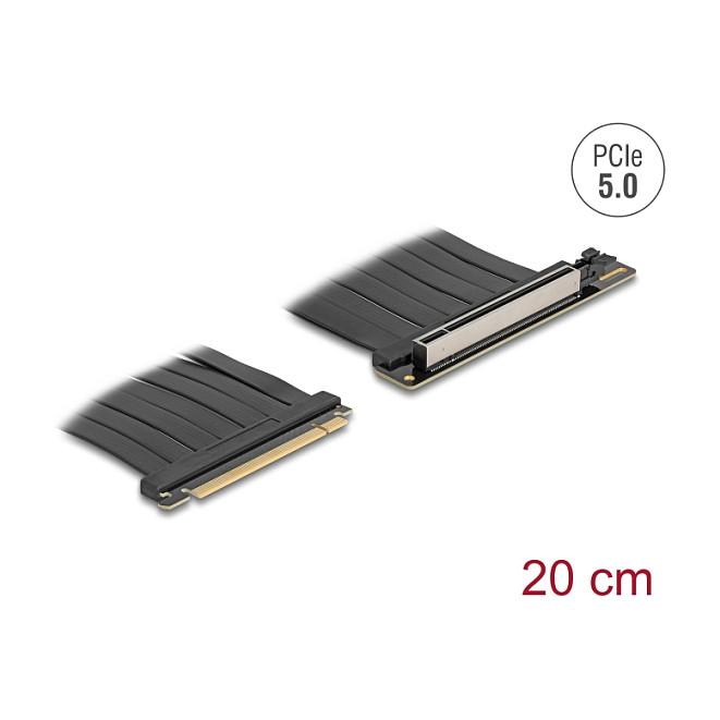 Kartë Riser Delock 81289, PCI Express 5.0 x16 në x16, 90° Djathtas, Kabllo 20cm - Zezë - 1