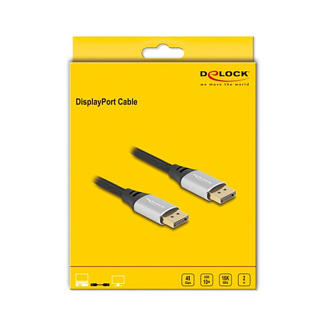 Kabllo DELOCK DisplayPort / 16K / 60Hz / 2m /  Me mbështjellje metalike - Argjendi - 2