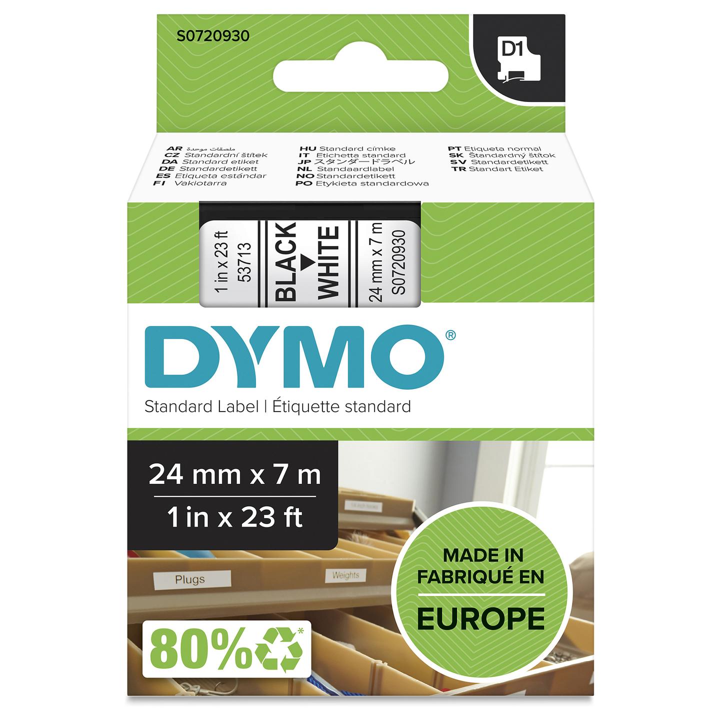 Shirit Etiketimi DYMO D1 Standard S0720930, 24 mm × 7 m, Tekst i Zi në Shirit të Bardhë