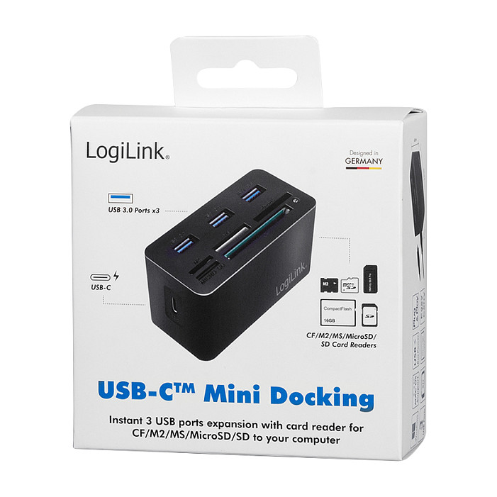 Mini Docking Station LogiLink CR0046 / USB-C / 3x USB-A 3.0 / USB-C PD / SD & MicroSD / M2/MS Micro / MS / CF / 5Gbps / 8-Port – Zezë - 7