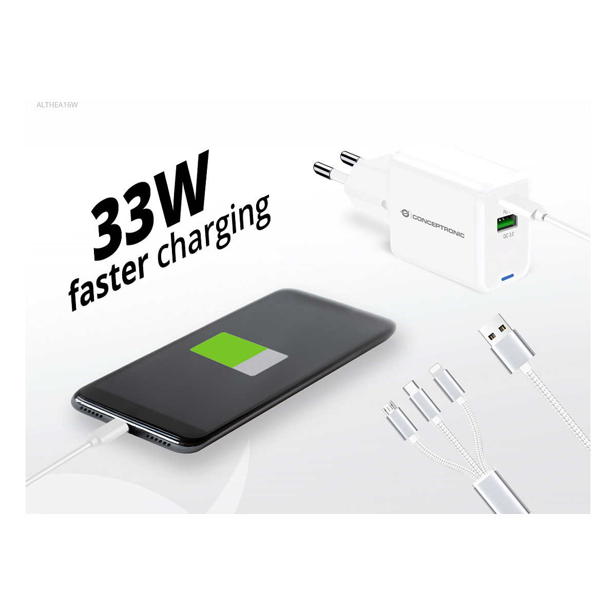 Adapter  Conceptronic 2-Port GaN Charger 3-in-1 / 33W / PD 3.0 / PPS – Bardhë - 8