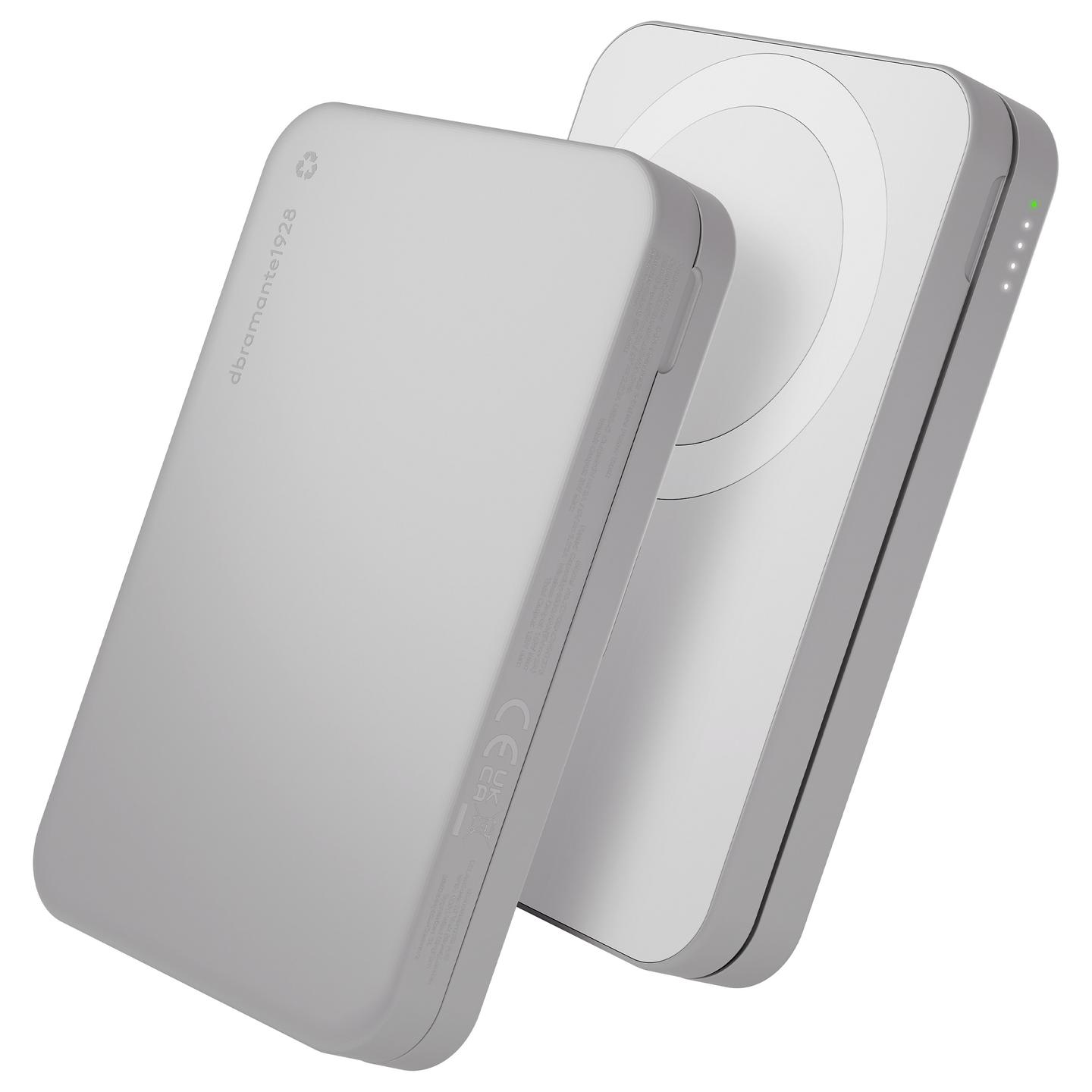 Powerbank dbramante1928 re-charge, 8000mAh, Wireless, 3-në-1, Qi1.3 - Bardhë