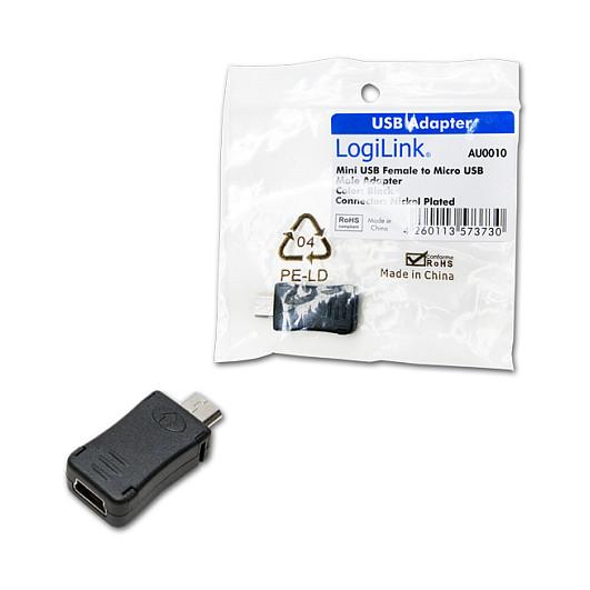 Adapter USB LogiLink AU0010, Mini USB femër në Micro USB Type-B mashkull, USB 2.0 - Zezë