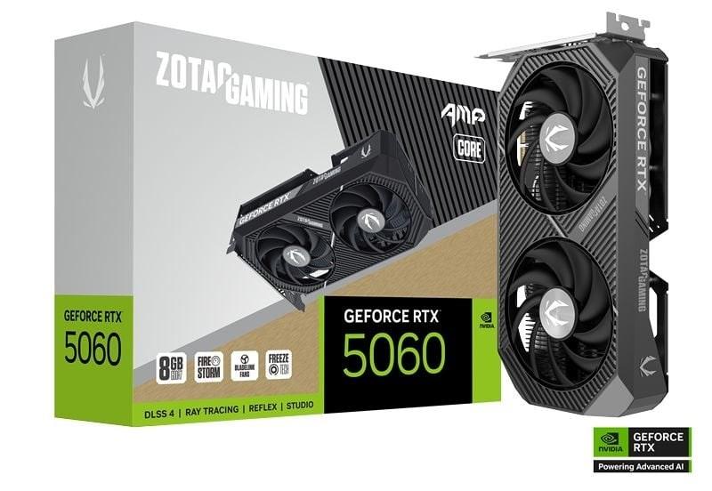Kartelë Grafike NVIDIA ZOTAC GeForce RTX 5060 AMP CORE, 8GB GDDR7, 128-bit, PCIe 5.0 x8, 3xDP 2.1b, HDMI 2.1b - Zezë
