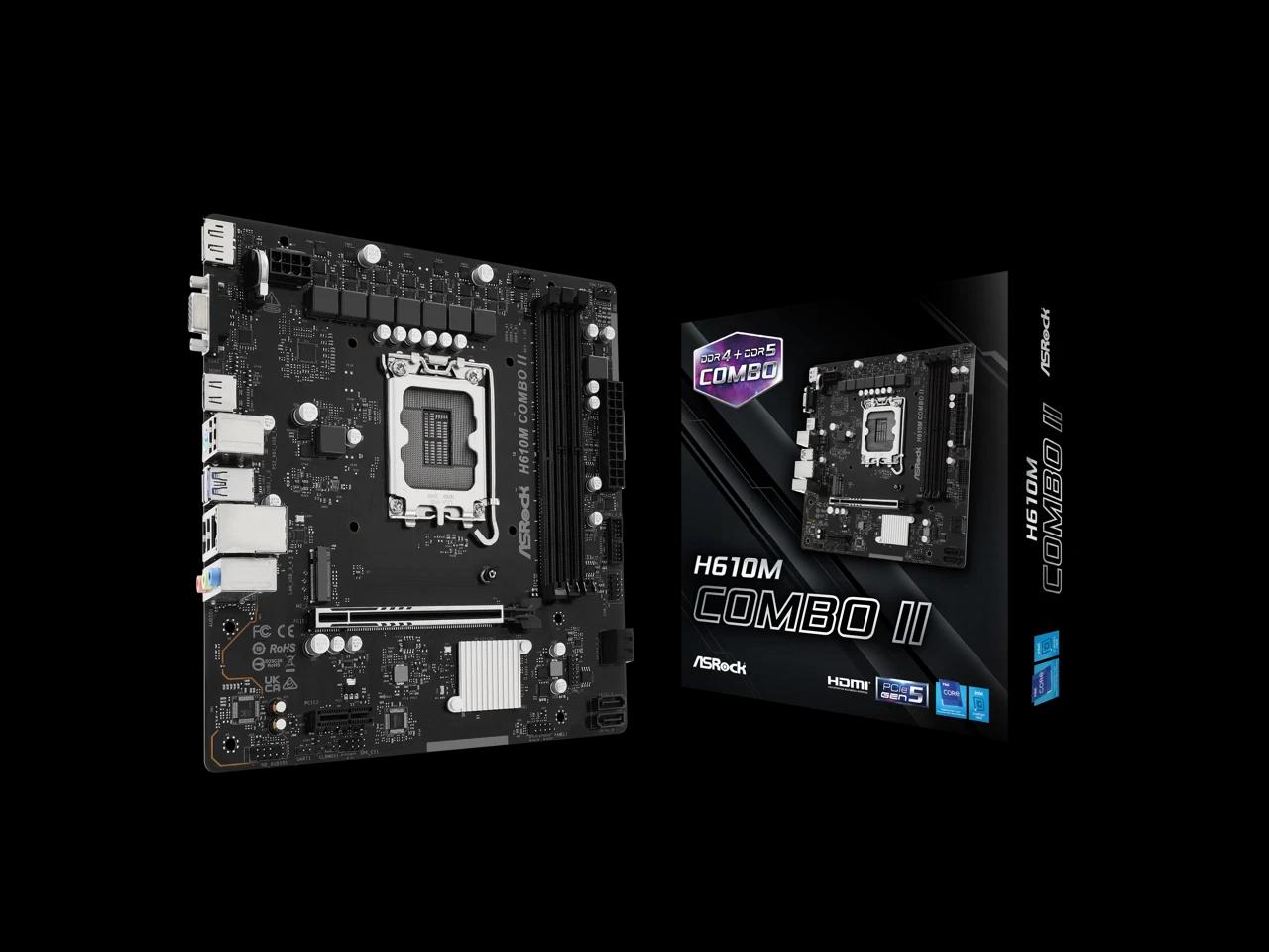 Pllakë Amë MB Intel ASRock H610M COMBO II, LGA1700, H610, Micro ATX, DDR5, DDR4, HDMI, DisplayPort, D-Sub