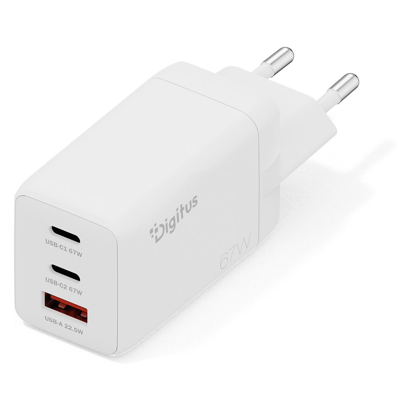 Adapter Digitus DA-10303 / 67W / GaN / 2x USB-C + 1x USB-A / Fast Charging - Bardhë