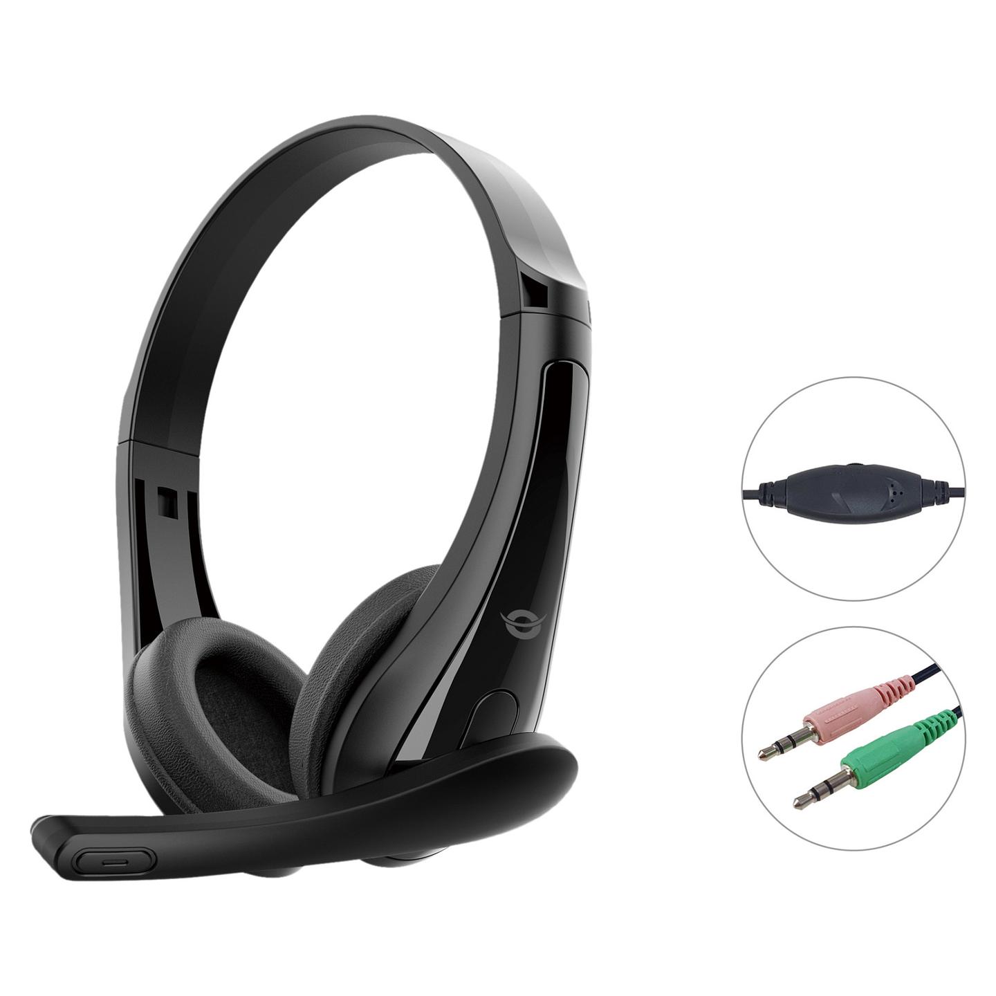 Kufje me kabllo Conceptronic / Stereo On-Ear / 2x 3.5 mm / Mikrofon me reduktim zhurme / 1.8 m – Zezë