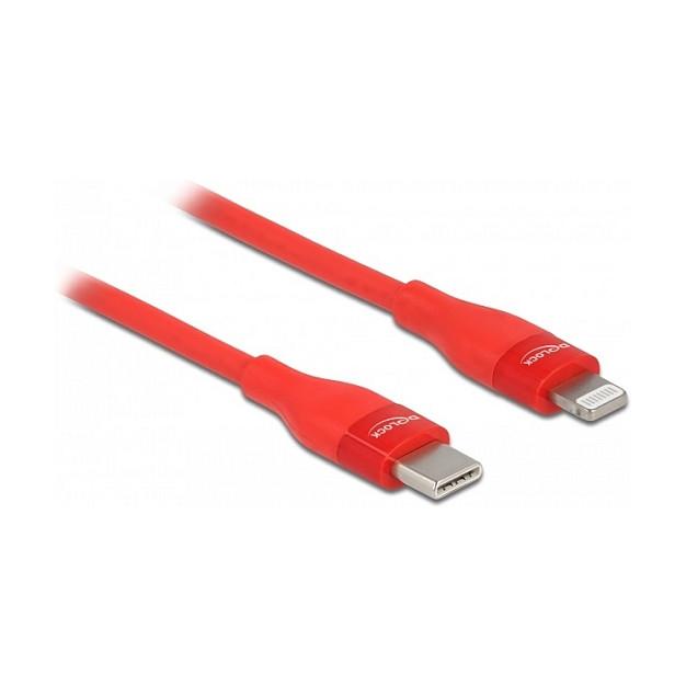 Kabllo USB DeLOCK 86635, USB-C në Lightning, 2m, USB 2.0, 480Mbps, MFi, 3A - Kuqe - 1