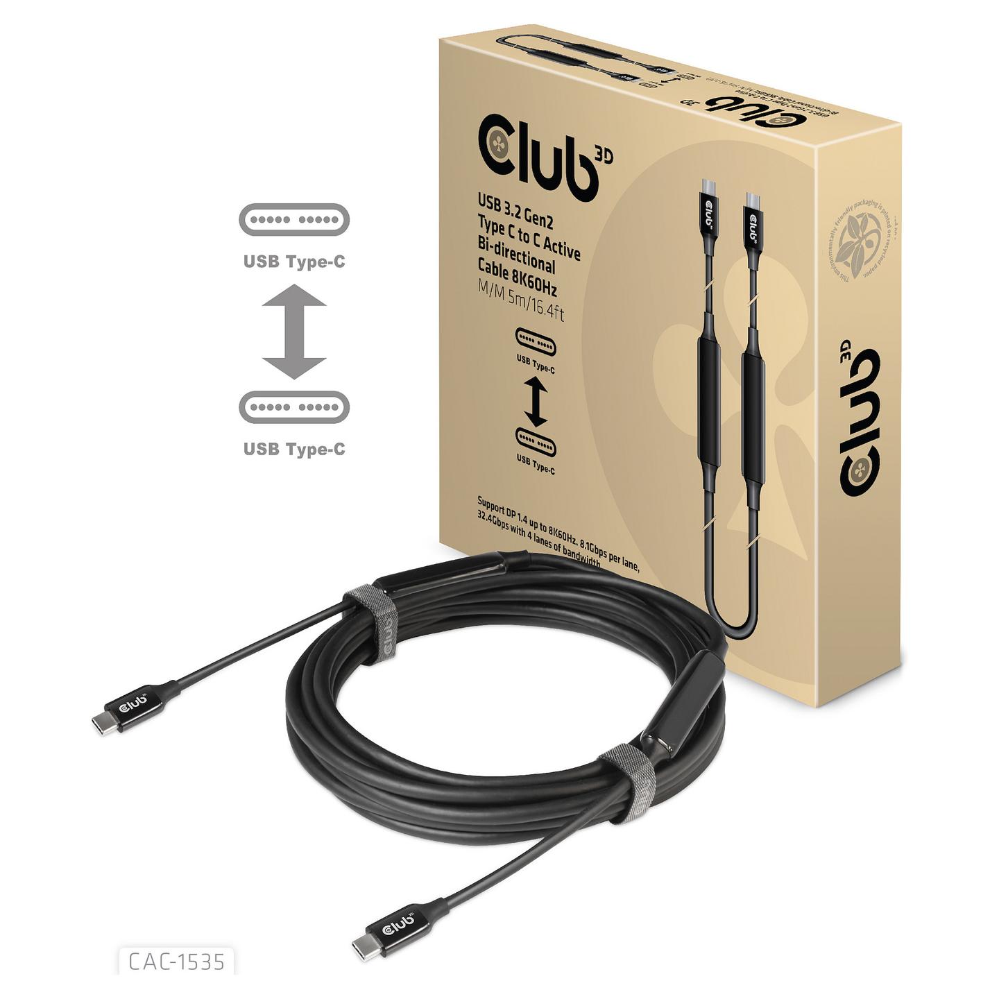 Kabllo USB Club 3D CAC-1535 / USB-C në USB-C / USB 3.2 Gen 2 / 10 Gbit/s / 8K@60Hz / 60W / 5 m - Zezë - 8