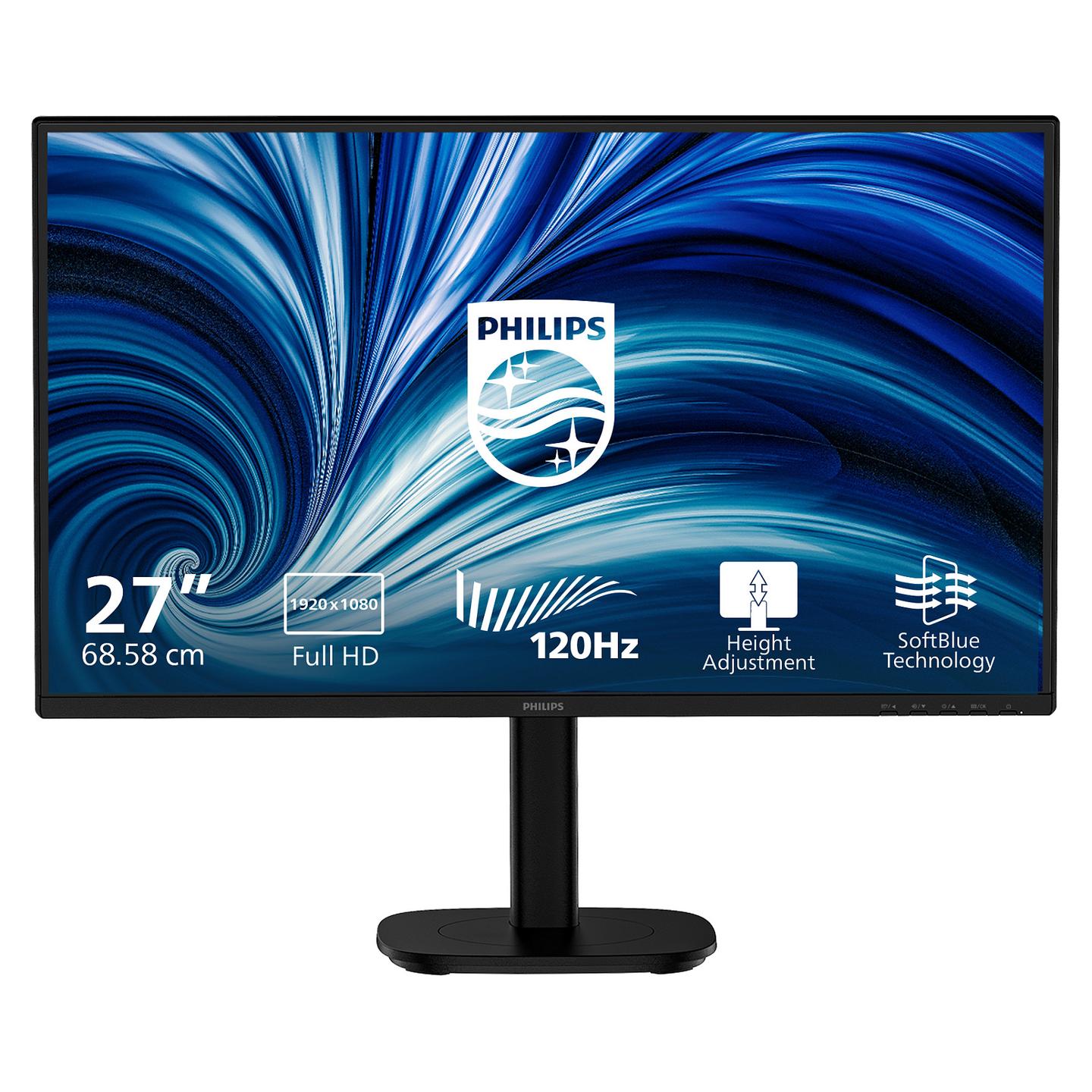 Monitor Philips 27B2N3200A, 27", FHD IPS, 120Hz, 4ms, HDMI+DP+VGA - Zezë
