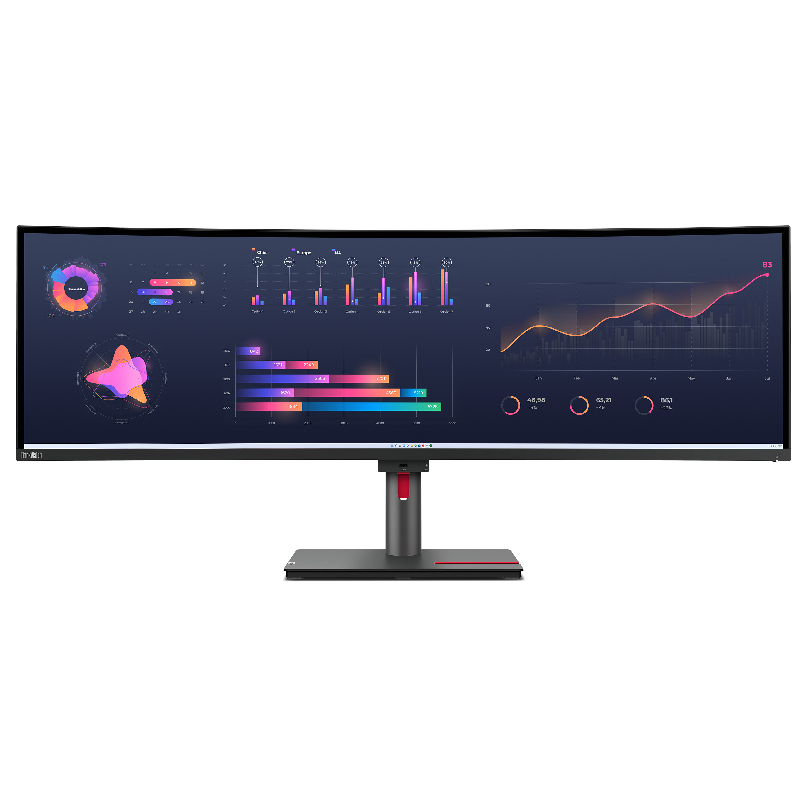 Monitor i lakuar Lenovo ThinkVision P49w-30 / 49" Dual Quad HD 60 Hz 6 ms IPS Curved / HDMI DP USB-C / e zezë - 1