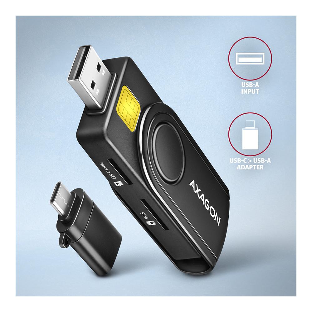 Lexues Kartelash AXAGON CRE-SMP2A, USB 2.0, Smart Card/ID, SD, microSD, SIM, USB-A me adapter USB-C – Zezë - 6