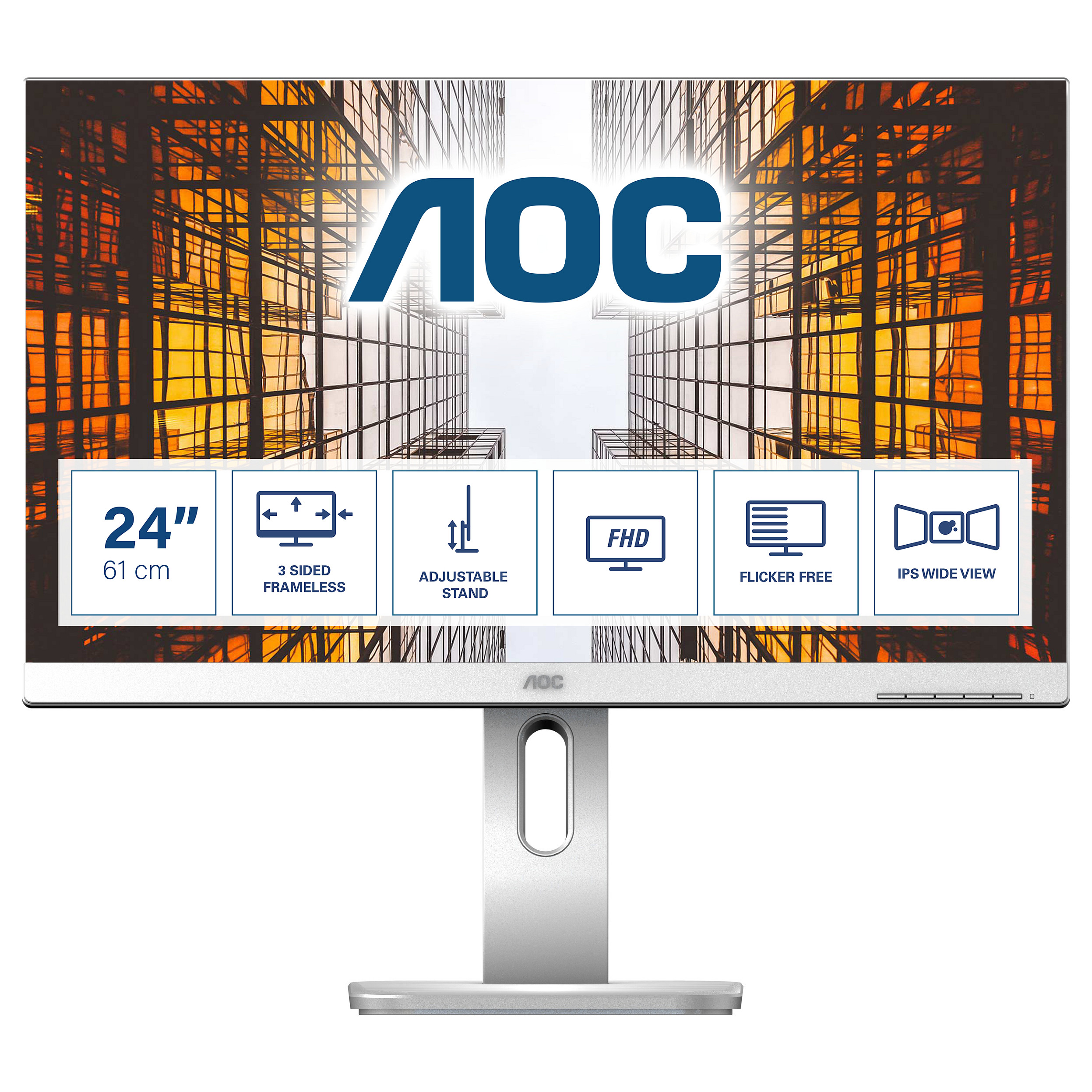 Monitor AOC X24P1/GR / 24" / WUXGA IPS / 60Hz / 4ms / HDMI+DisplayPort+VGA - Bardhë