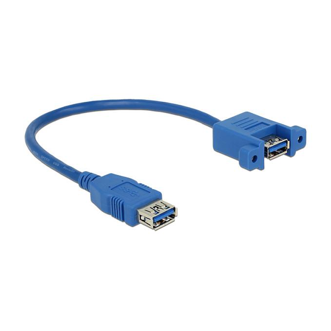 Kabllo USB DeLOCK 85111, USB-A në USB-A, USB 5 Gbps, për montim në panel, 0.25 m - Blu