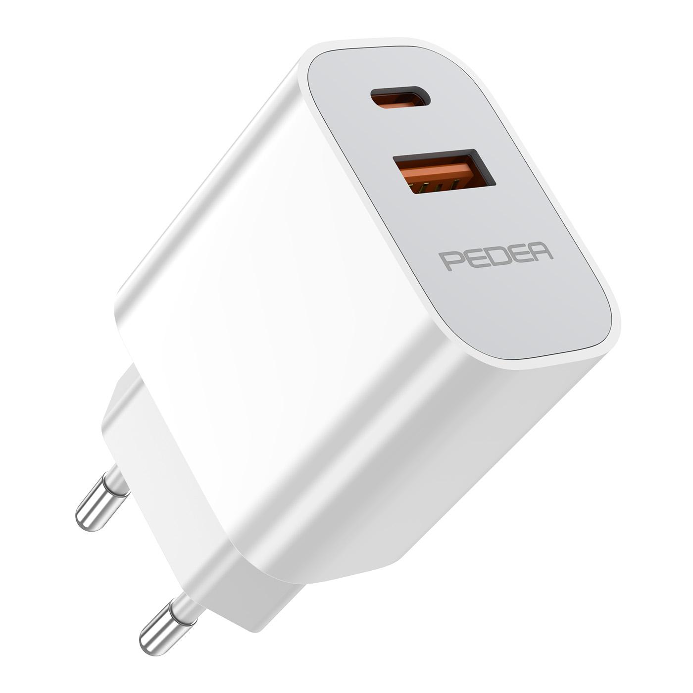 Karikues PEDEA Dual, 20W, USB-C, USB-A, PD 3.0, PPS - Bardhë