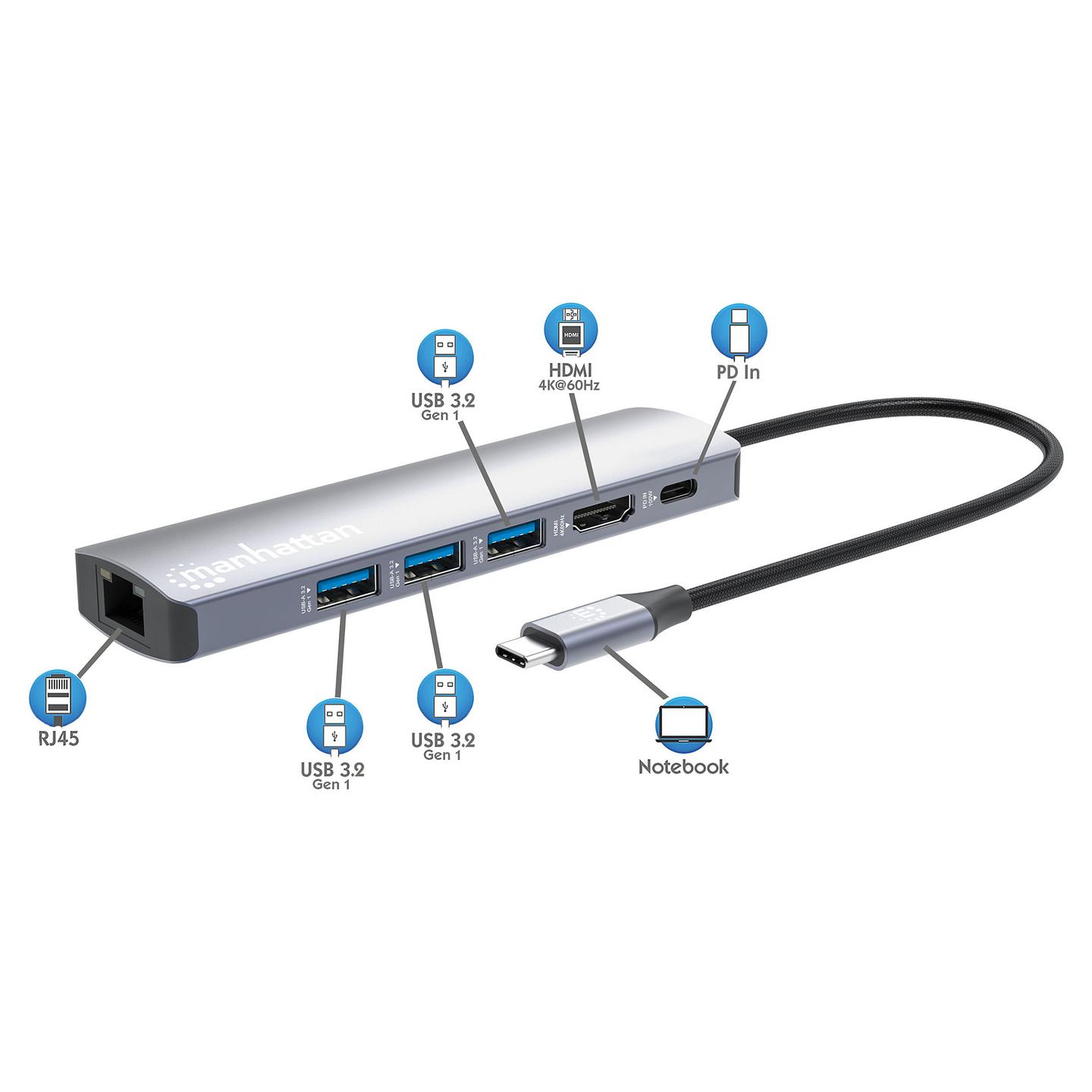 Docking Station Manhattan 153959 / 3x USB-A / USB-C / HDMI / Gigabit Ethernet / 100W PD – Argjend - 8