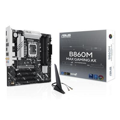 Pllakë Amë MB Intel ASUS B860M MAX GAMING AX, LGA1851, B860, DDR5, mATX, Wi-Fi 6, Bluetooth 5.4, 2.5GbE LAN, DisplayPort