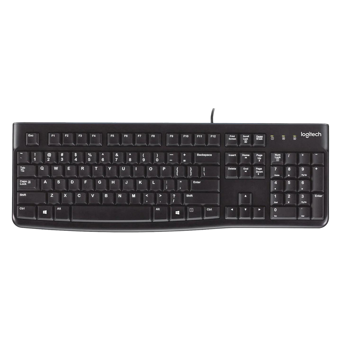 Tastierë me kabllo Logitech K120 / AZERTY (FR) / Full-Size / USB / Tastierë Numerike / Kabllo 1.5m / Rezistente ndaj Derdhjeve – Zezë