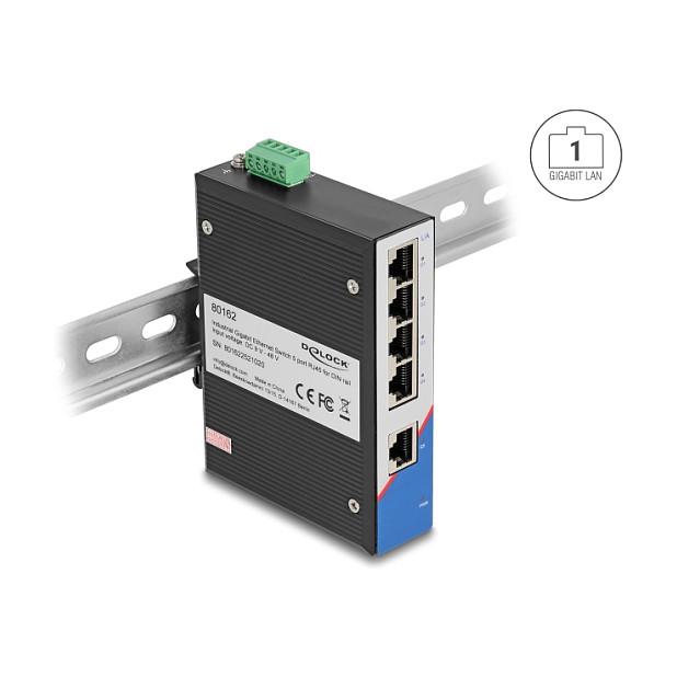 Switch Industrial DeLOCK 80162, 5x Gigabit Ethernet RJ45, Furnizim redundant 9–48V DC, IP40, DIN-Rail - Zezë - 4