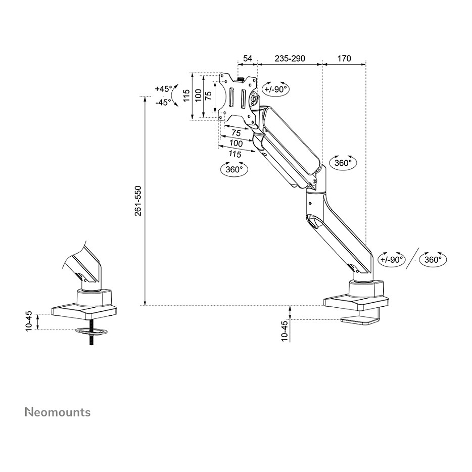Mbajtëse për Monitor Neomounts DS70PLUS-450BL1 mbajtëse tavoline e lëvizshme për ekrane të përkulura ultra të gjera 17-49" - E zezë - 18