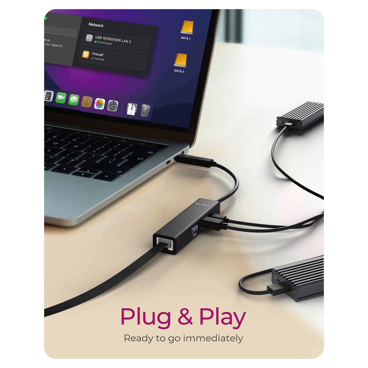 Hub USB ICY BOX IB-HUB1439-LAN, 4-në-1, 2x USB-A 3.2 Gen 1, USB-C 3.2 Gen 1, RJ45 Gigabit, 5Gbps - Zezë - 8