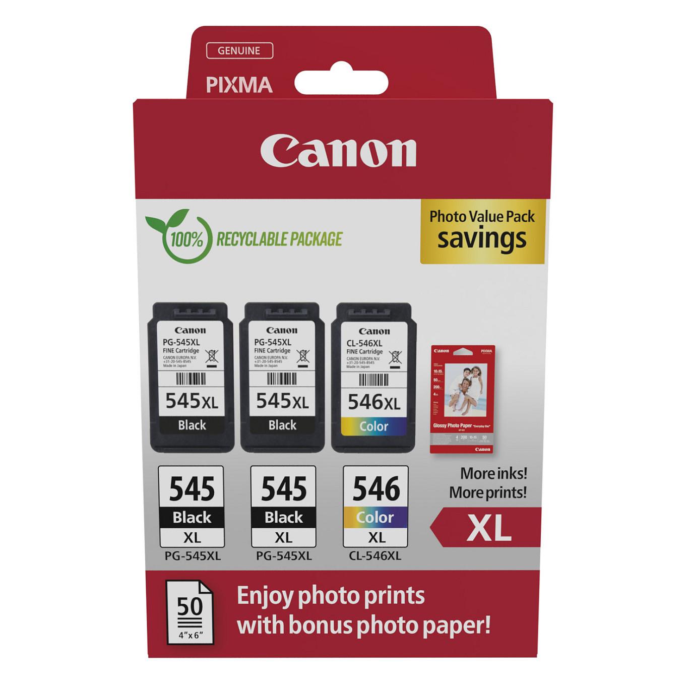 Toner Canon Tinte PG-545XL/CL-546XL 8286B015 3er Multipack (2xBK/Color) inkl. Fotopapier - 1