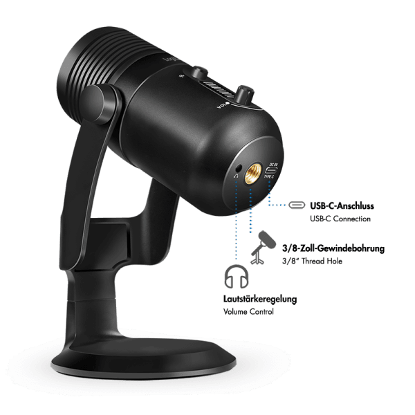 Mikrofon LogiLink HS0058 / USB-C / Kondensator / 192 kHz / 24-bit / Kardioid / RGB / 3.5mm - Zezë - 3