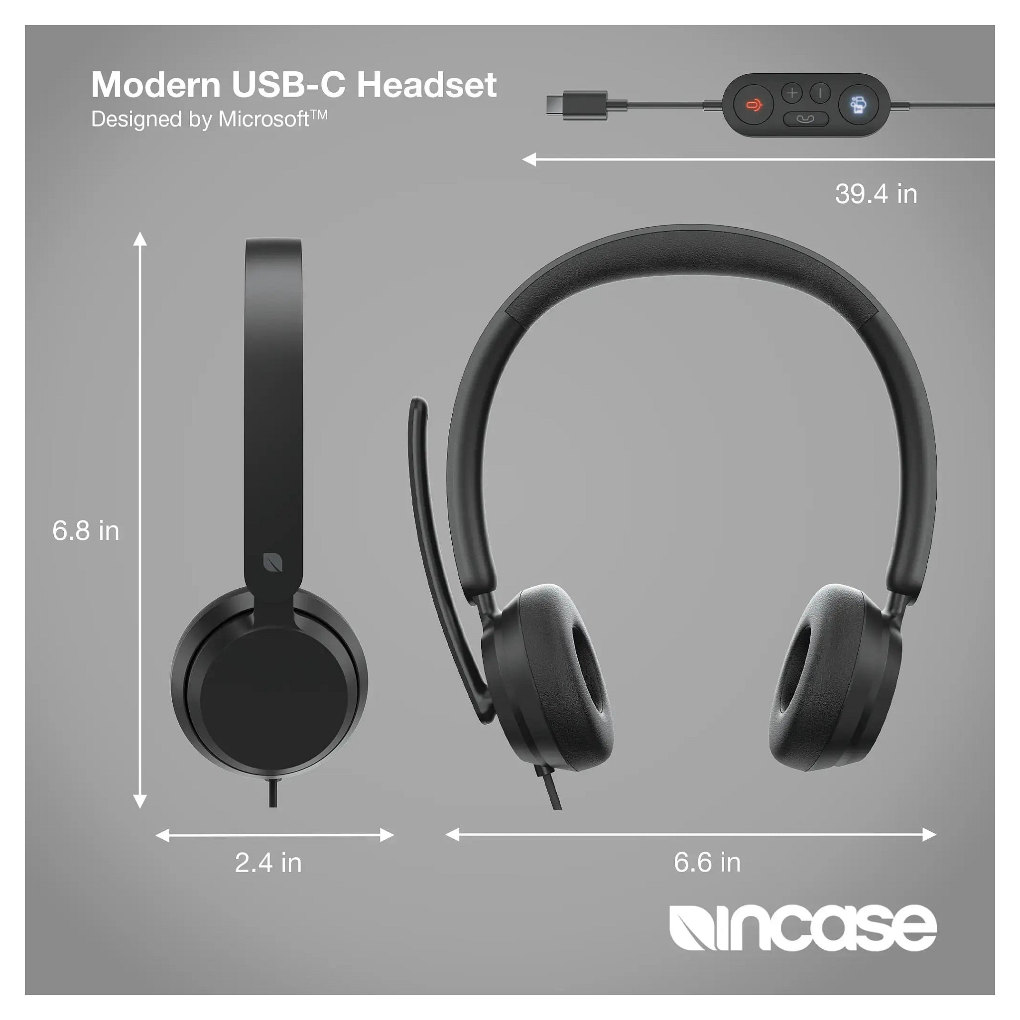 Kufje me kabllo Incase Designed by Microsoft Modern USB-C Headset / Stereo On-Ear / USB-C / Mikrofon me reduktim zhurme / Microsoft Teams – Zezë - 4
