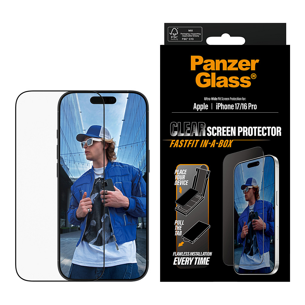 Aksesorë për telefon PanzerGlass Screen Protector / Ultra-Wide Fit with FastFit / for iPhone 17 - Kornizë e zezë / Transparente - 2
