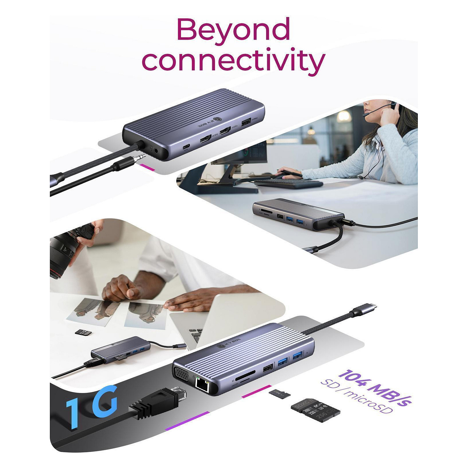 Docking Station ICY BOX IB‑DK4062‑CPD / 1xUSB‑C / 4xUSB-A / 2xHDMI / 1xVGA / LAN - Argjend - 6