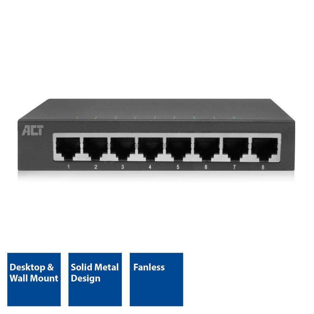 Switch ACT AC4418, 8x Gigabit Ethernet RJ45, 10/100/1000Mbps, 16Gbps, i pamenaxhuar, Kuti Metalike - Hiri - 2