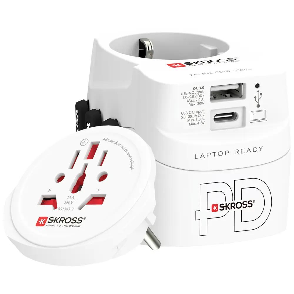 Adapter Udhëtimi SKROSS Pro Light USB (2xA) World / 2x USB-A / 100-250V / 1750W / 3-Pin / Universal – Bardhë - 3