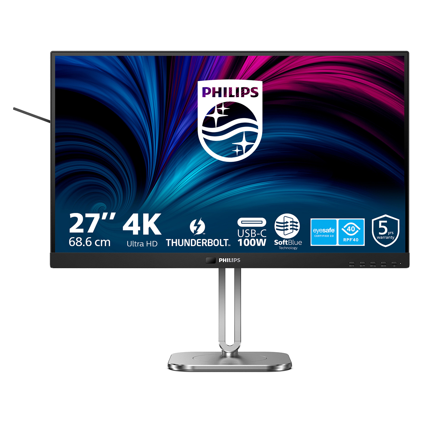 Monitor Philips 27B2U6903 / 27″ / 4K UHD IPS LED / 60 Hz / 4ms / 2× HDMI + DP + USB‑C + USB - Zezë Gri - 1