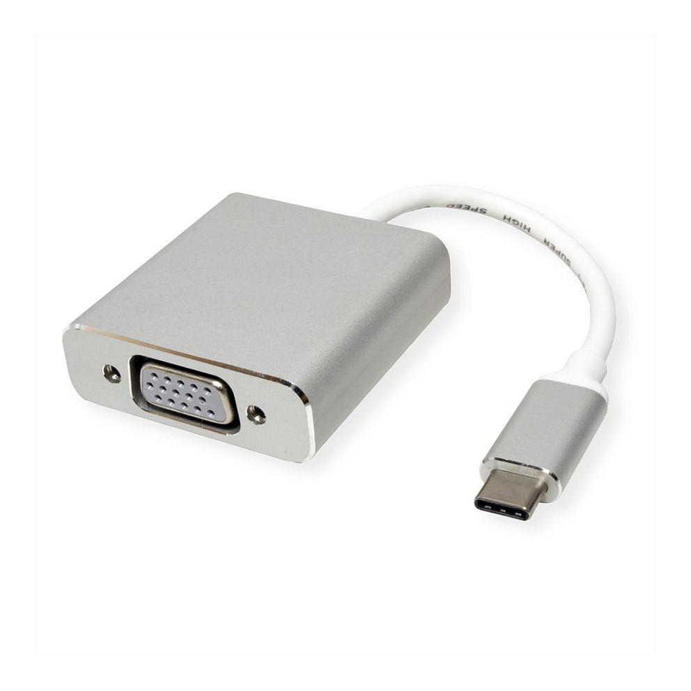 Adapter VGA ROLINE 12.03.3203 / USB Type-C Male në VGA Female / 1920 × 1080 @60 Hz / 10 cm - Argjend - 2