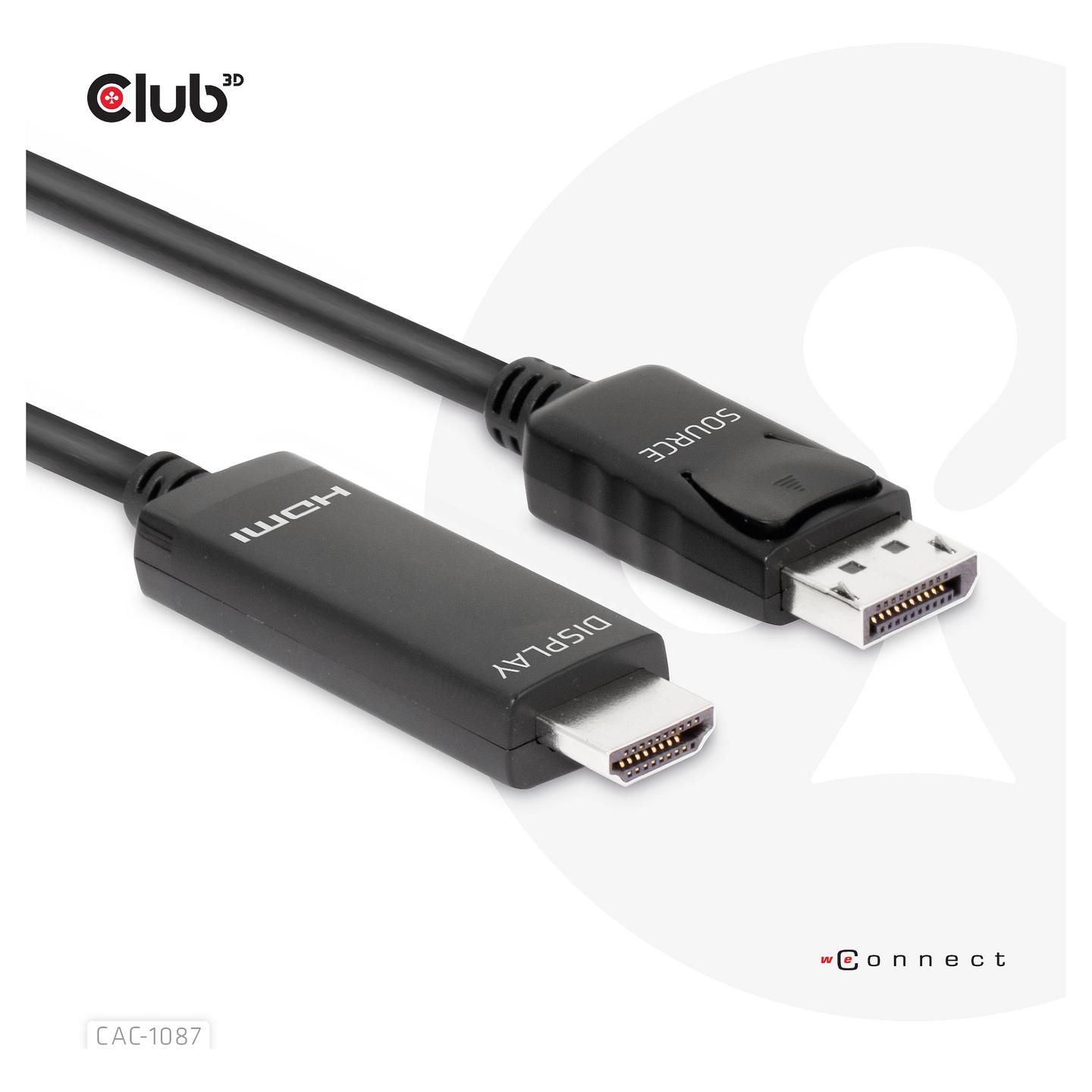 Kabllo DisplayPort Club 3D CAC-1087 / DisplayPort 1.4 në HDMI 2.1 / 3m / 8K 60Hz / 4K 120Hz / HDR10 - Zezë - 3
