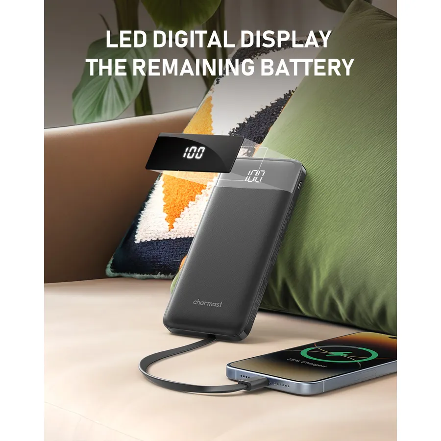 Powerbank CHARMAST W1148 / 10000mAh / 5V 3A / USB-A / USB-C / Apple 8-Pin / Micro-USB / LED Display - Zezë - 3