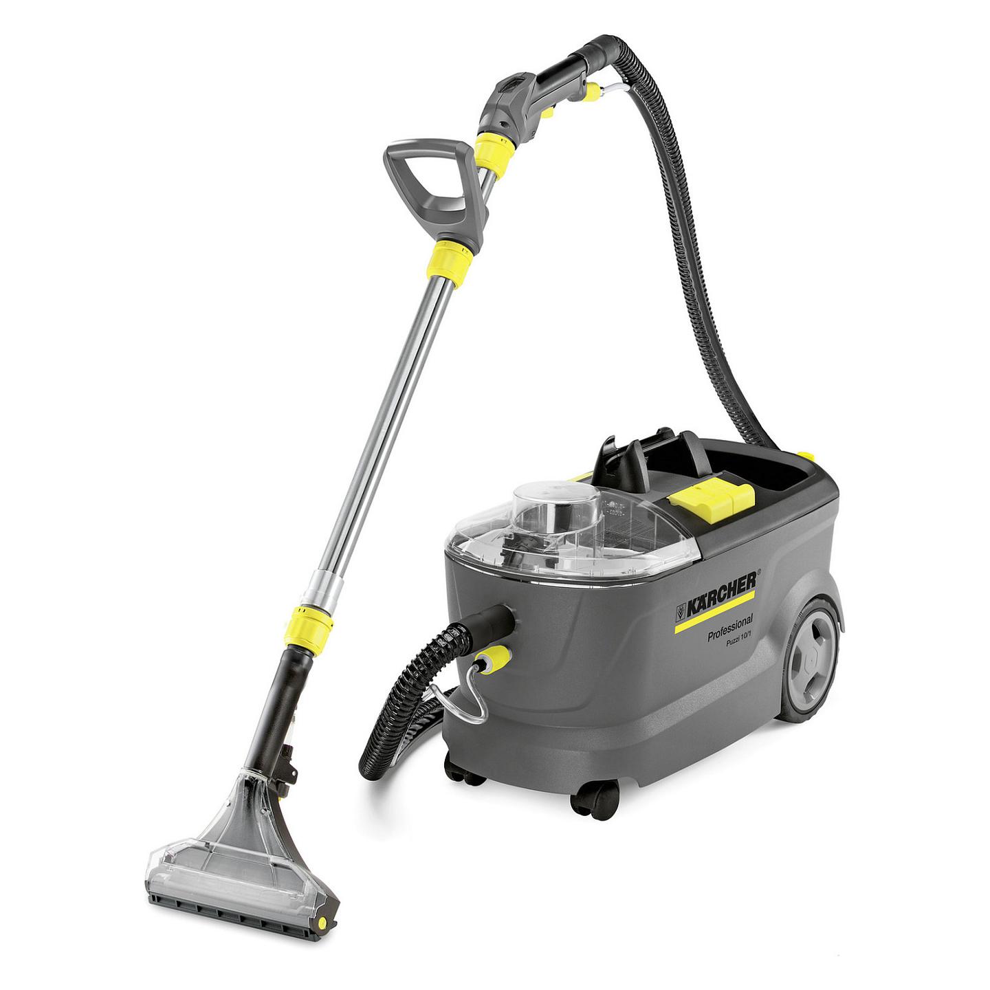 Fshesë me Vakum për qilima dhe tapiceri Kärcher Puzzi 10/1 / 1250W / 25.4kPa / 74L/s / 10L / 9L / 2.5m / Spray Extraction – Gri/Verdhë