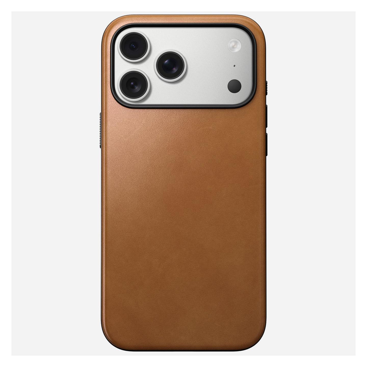 Case për Telefon Nomad Modern Leather Case, iPhone 17 Pro Max, Lëkurë, MagSafe, Qi2, Mbrojtje deri 2.4m - Kafe e çelët
