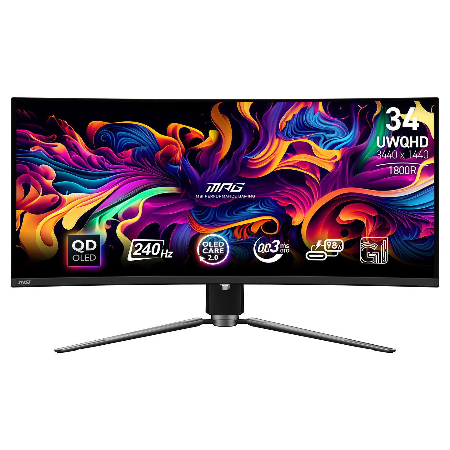 Monitor Gaming MSI MPG 341CQPX QD-OLED / 34″ / UWQHD QD-OLED Curved / 240 Hz / 0.03 ms / DP 1.4a + HDMI 2.1 + USB-C + USB Hub - Zezë