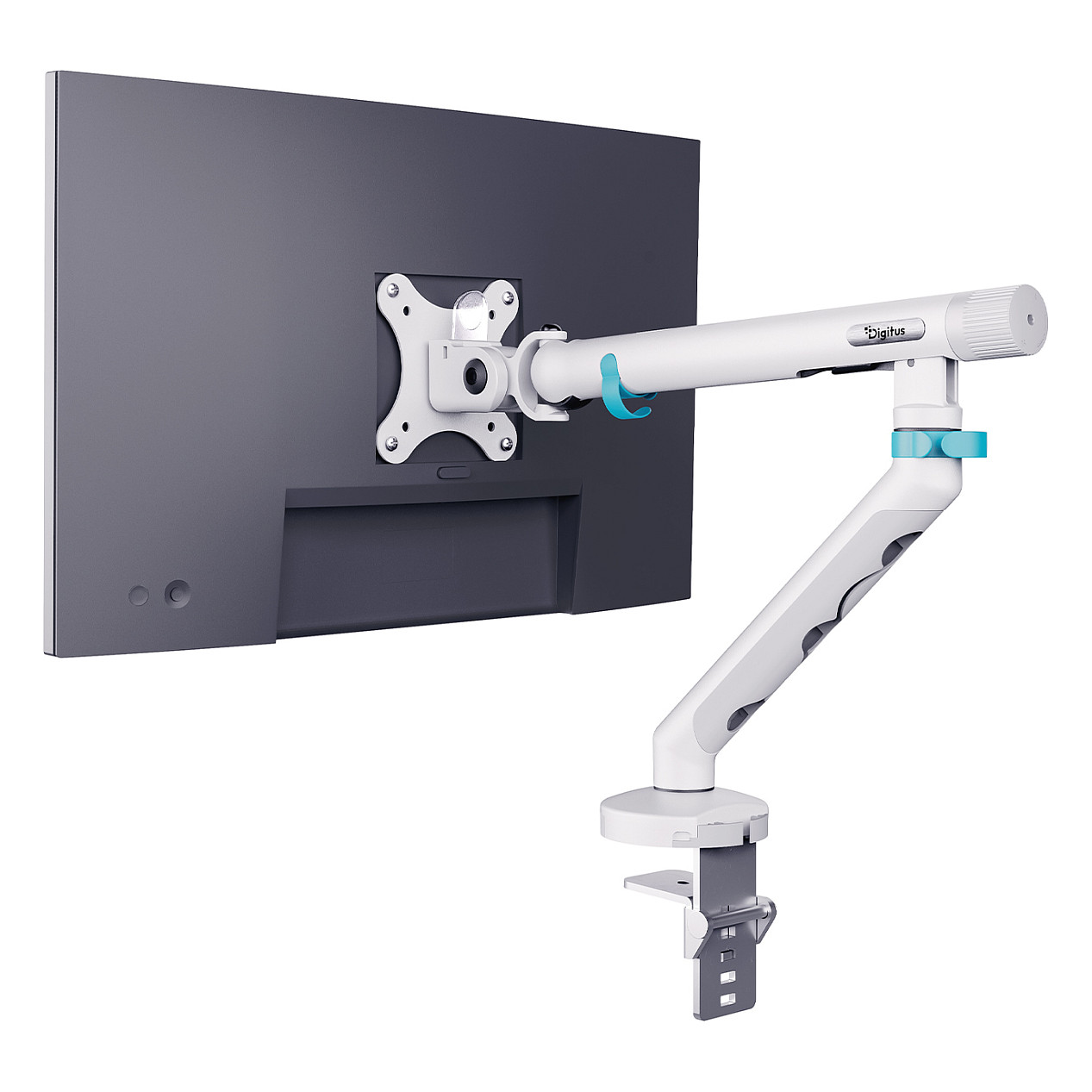 Mbajtëse për Monitor DIGITUS Single Design / 15″–35″ / deri në 10 kg / Sustë Mekanike / VESA 75×75, 100×100 - Bardhë