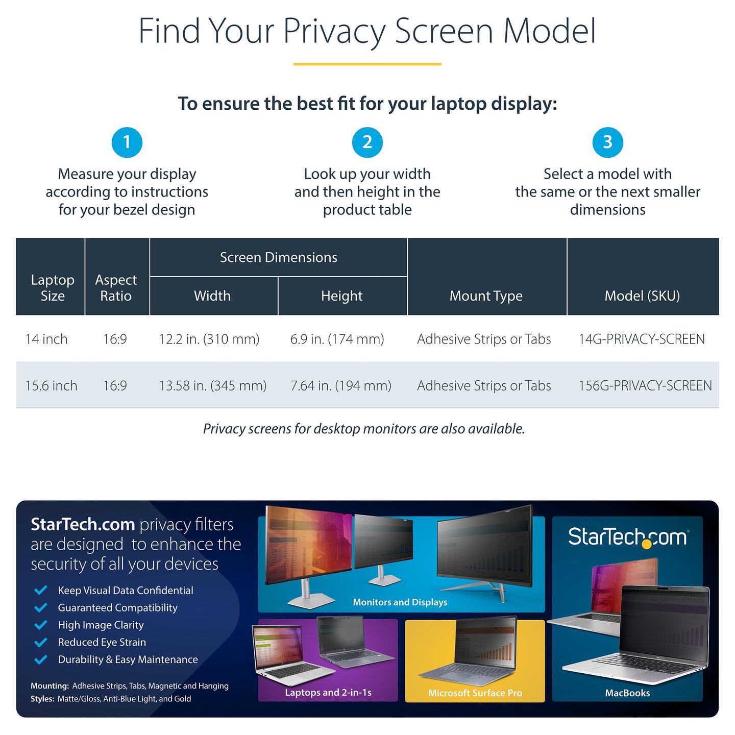 Filtër Privatësie StarTech.com 14G-PRIVACY-SCREEN, 14", 16:9, Gold/Matte, ±30°, Anti-Glare, Reduktim i Dritës Blu deri 51% - Zezë - 9