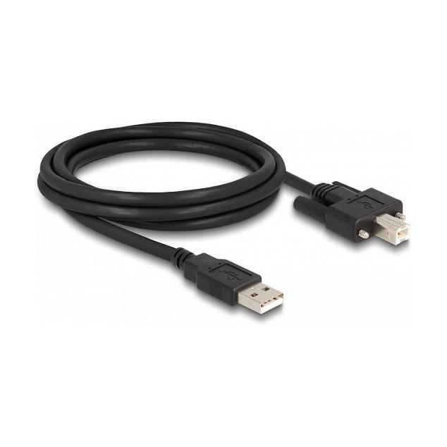 Kabllo USB DeLOCK 87201, USB-A në USB-B, 2m, USB 2.0, 480Mbps, Gold-plated, me vida - Zezë - 2