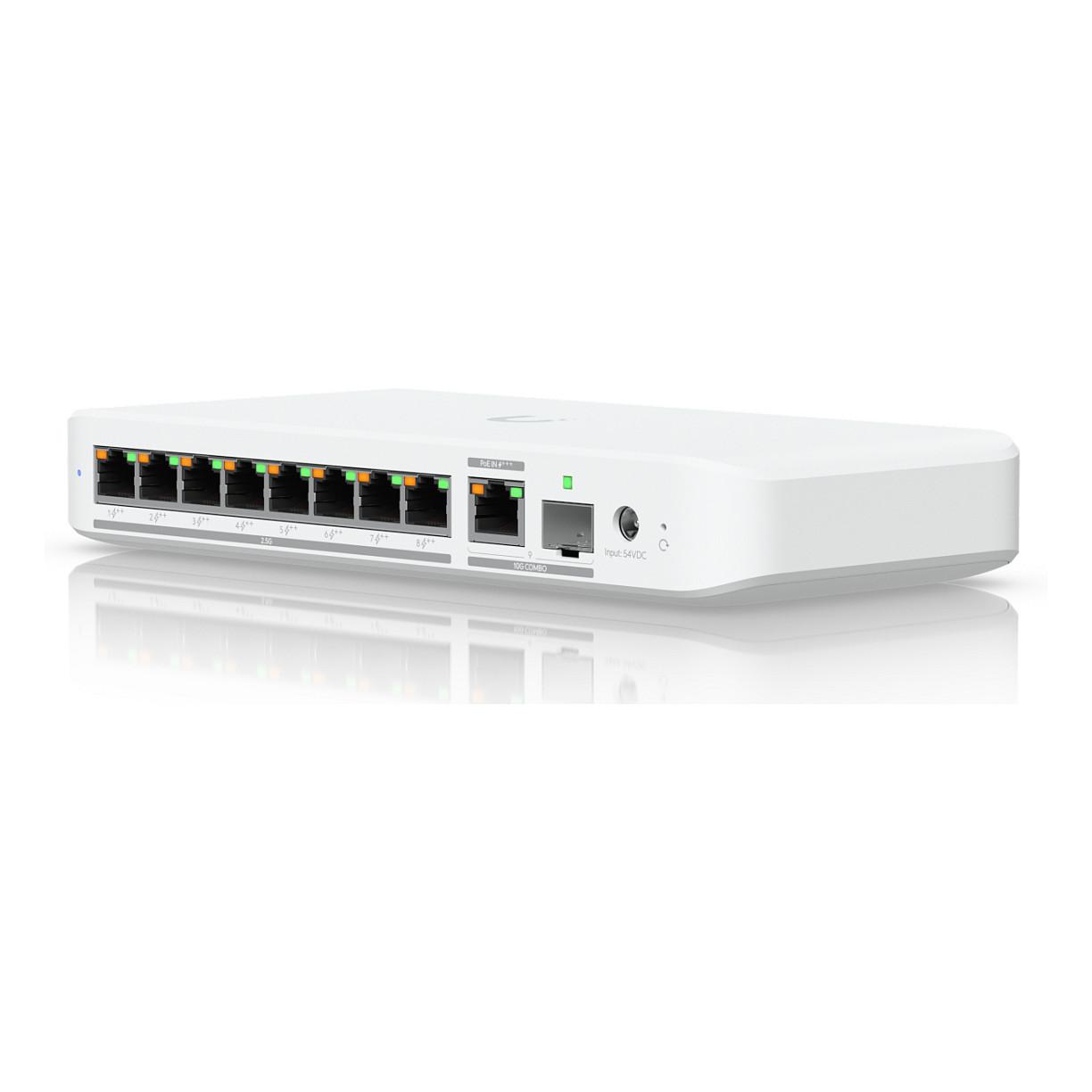 Ubiquiti, UniFi Flex 2.5G PoE (USW-Flex-2.5G-8-PoE), Switch, 8× 2.5GbE RJ-45 PoE++, 1× 10GbE RJ-45, 1× 10G SFP+, 60 Gbps, VLAN – Bardhë