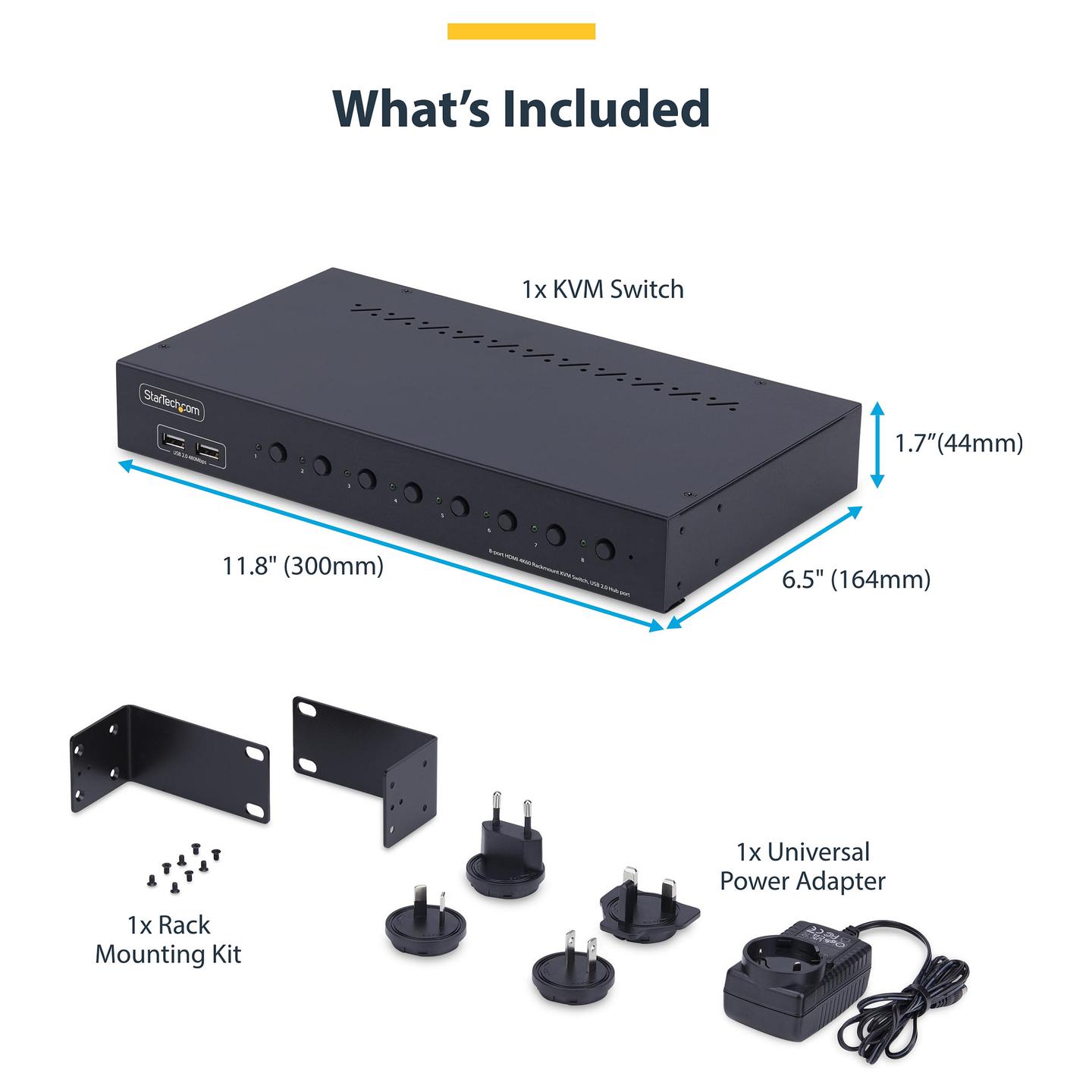KVM Switch StarTech.com R8AH202-KVM-SWITCH, 8 porta, HDMI 2.0, 4K 60Hz, USB 2.0, Audio, Rack 1U, TAA - Zezë - 8