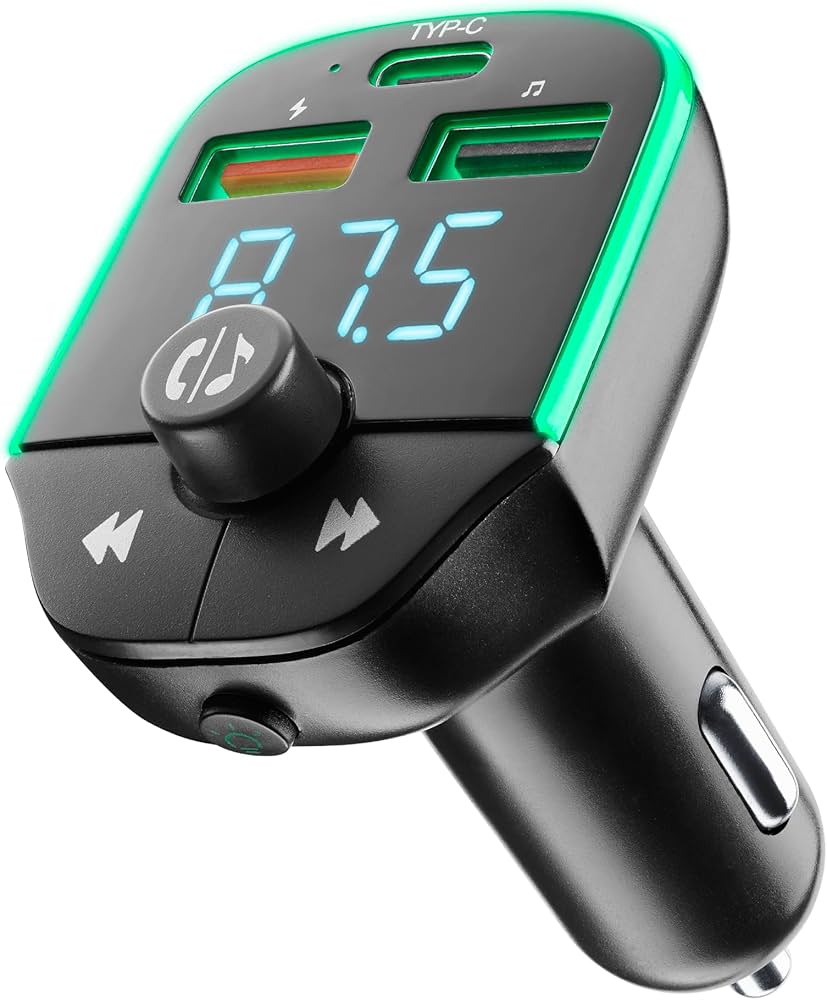 Adapter telefoni për veturë Cellularline / FM / Bluetooth / USB-C 20W / USB-A / RGB - Zezë