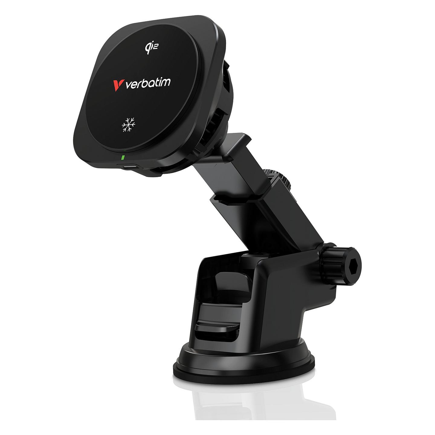 Adapter Telefoni për Veturë Verbatim Charge 'n' Drive / Qi2 / 15 W / Magnetik / Montim në Ventilim, Bord ose Xham / 360° – Zezë